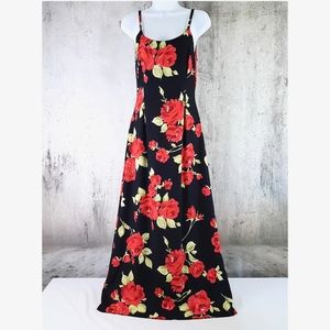 Laura Ashley | Red Rose Black Floral Maxi Dress